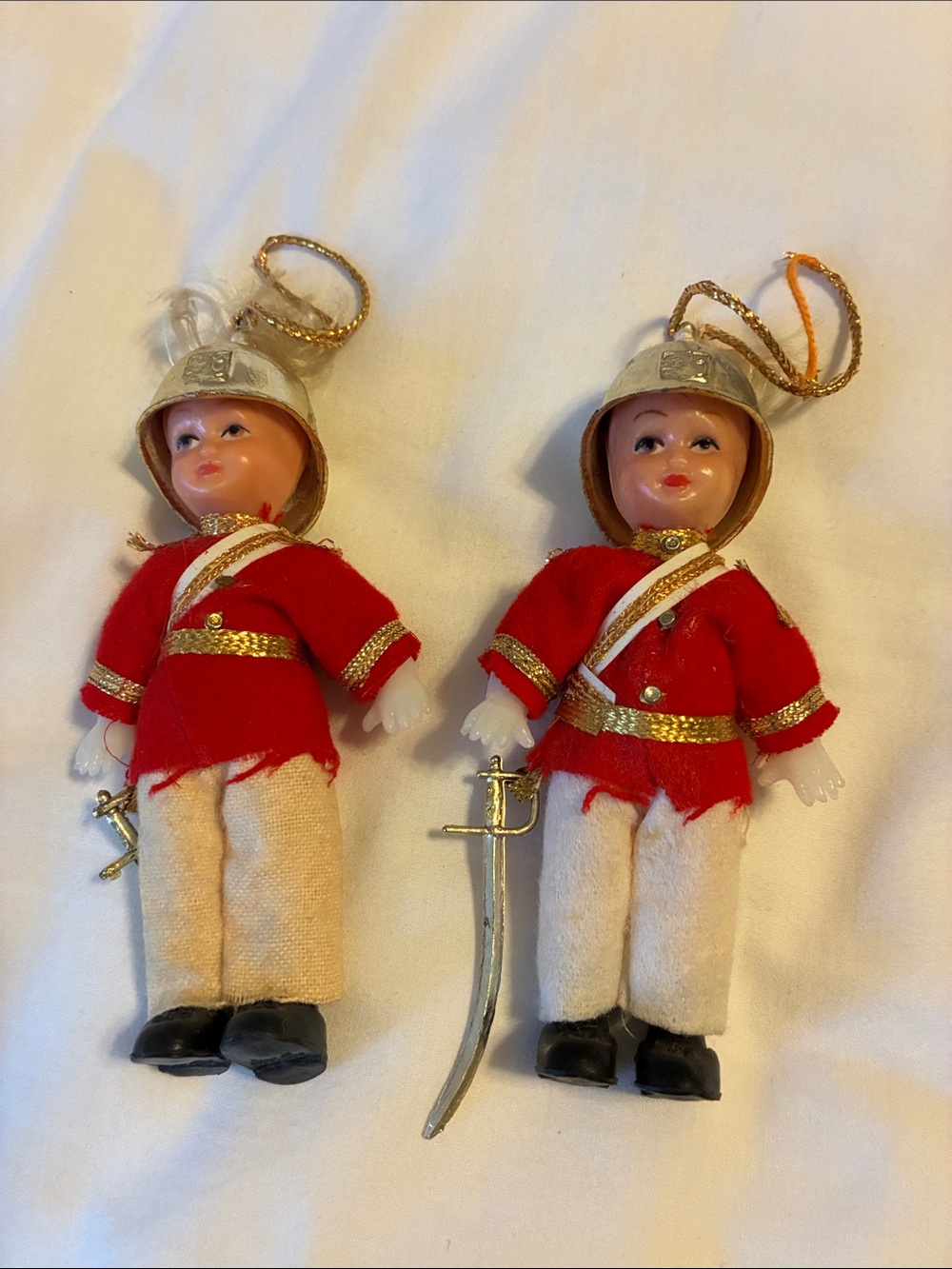 Pair of Red Soldier Hanging Ornaments with Gold Accents